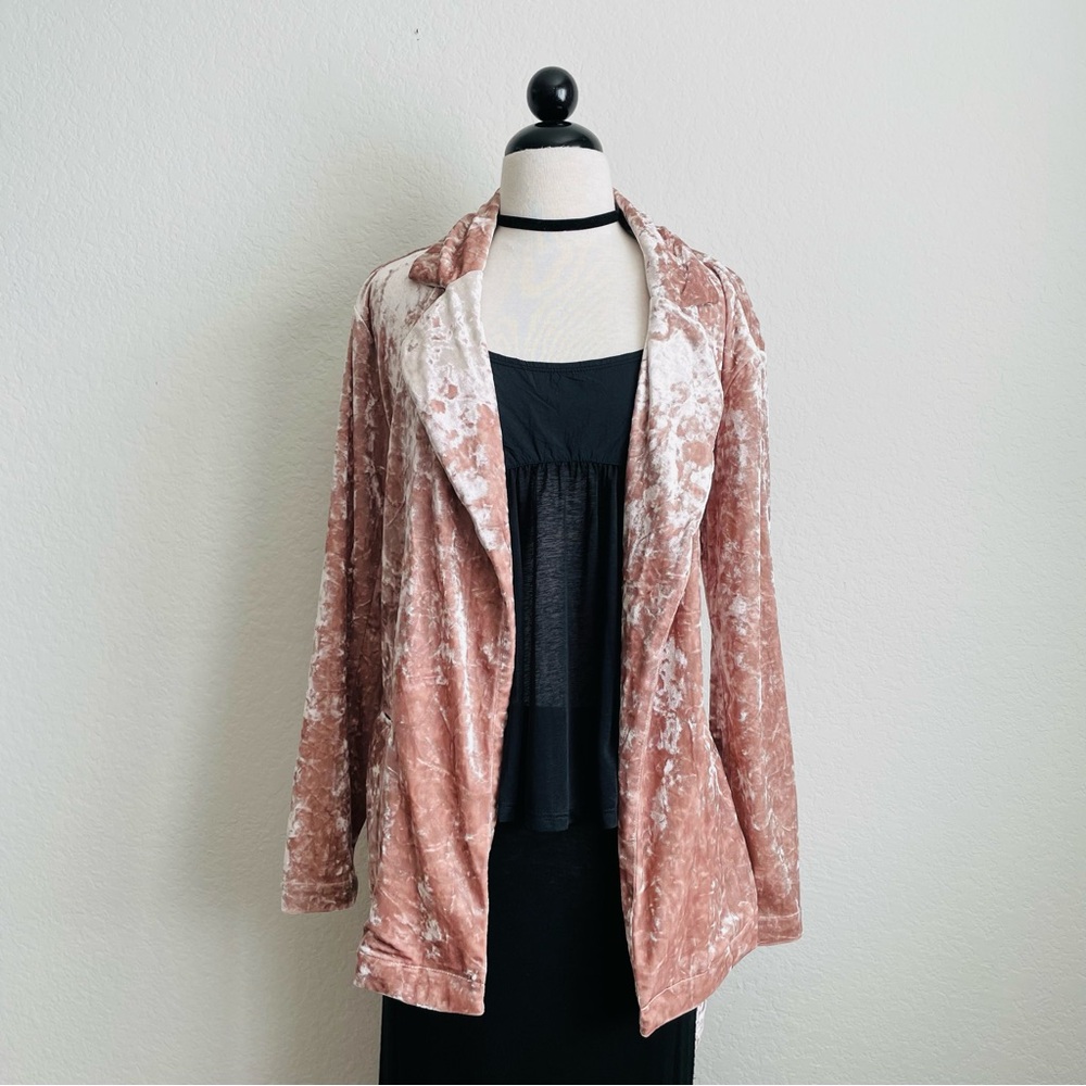 Chelsea 28 Pink Velvet Open-Front Belted Blazer Jacket Coat - Picture 13 of 14